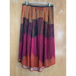 HUNTER BELL Orange Pink Pleated Midi Skirt